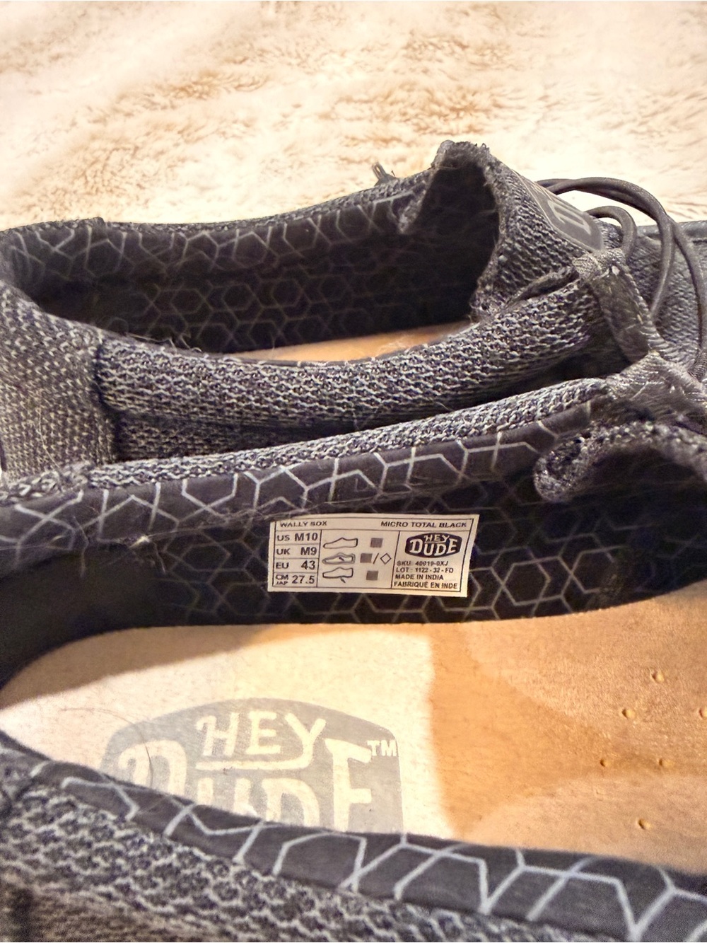 Hey Dude Wally Sox Micro Total Black Men’s Size 10 Shoes - Picture 6 of 6